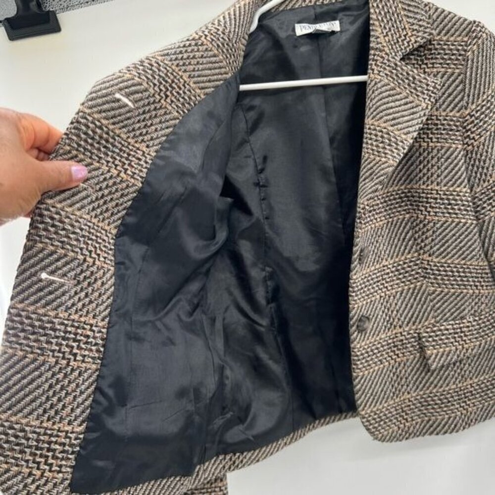 Pendleton Brown Chevron Suit Jacket Blazer Size 6… - image 4